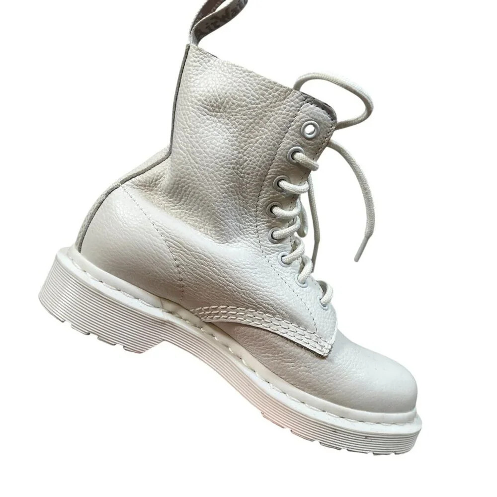 Dr. Martens 1460 Pascal Mono Lace Up Boots Womens Size 5 White Leather Combat - Picture 9 of 12